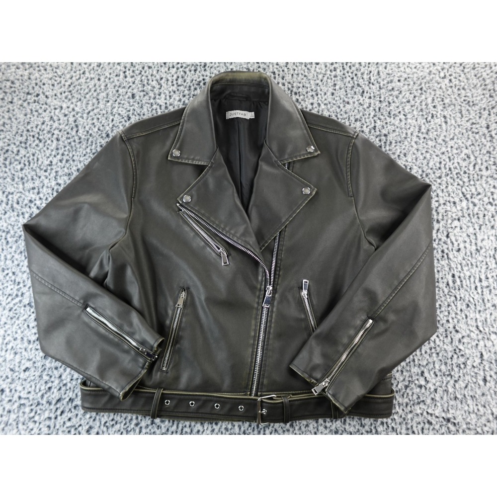 Just Fab Moto Cropped Black‎ Faux Leather Jacket Size Large